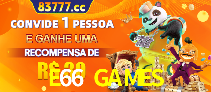 Banner institucional da E66 GAMES sobre parceria de marcas e criação de uma marca de excelência, apresentando os mascotes de jogos populares como o Fortune Tiger.