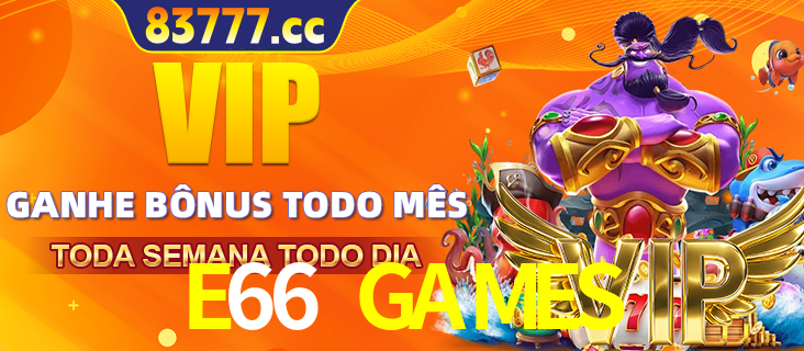 Banner promocional do E66 GAMES oferecendo 100% de recompensas adicionais contínuas para quem fizer o login diário (Daily sign-in), com um mascote de coelho.