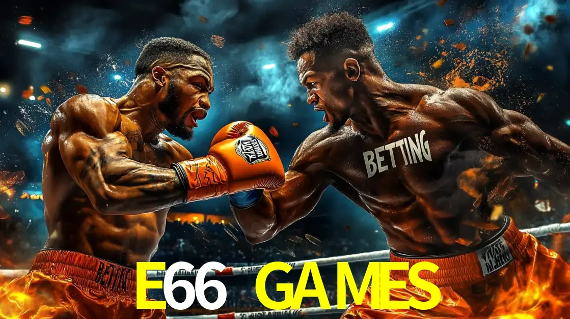 Dois boxeadores em uma luta intensa e explosiva, representando a adrenalina e as oportunidades de apostas em esportes de combate disponíveis na plataforma E66 GAMES.